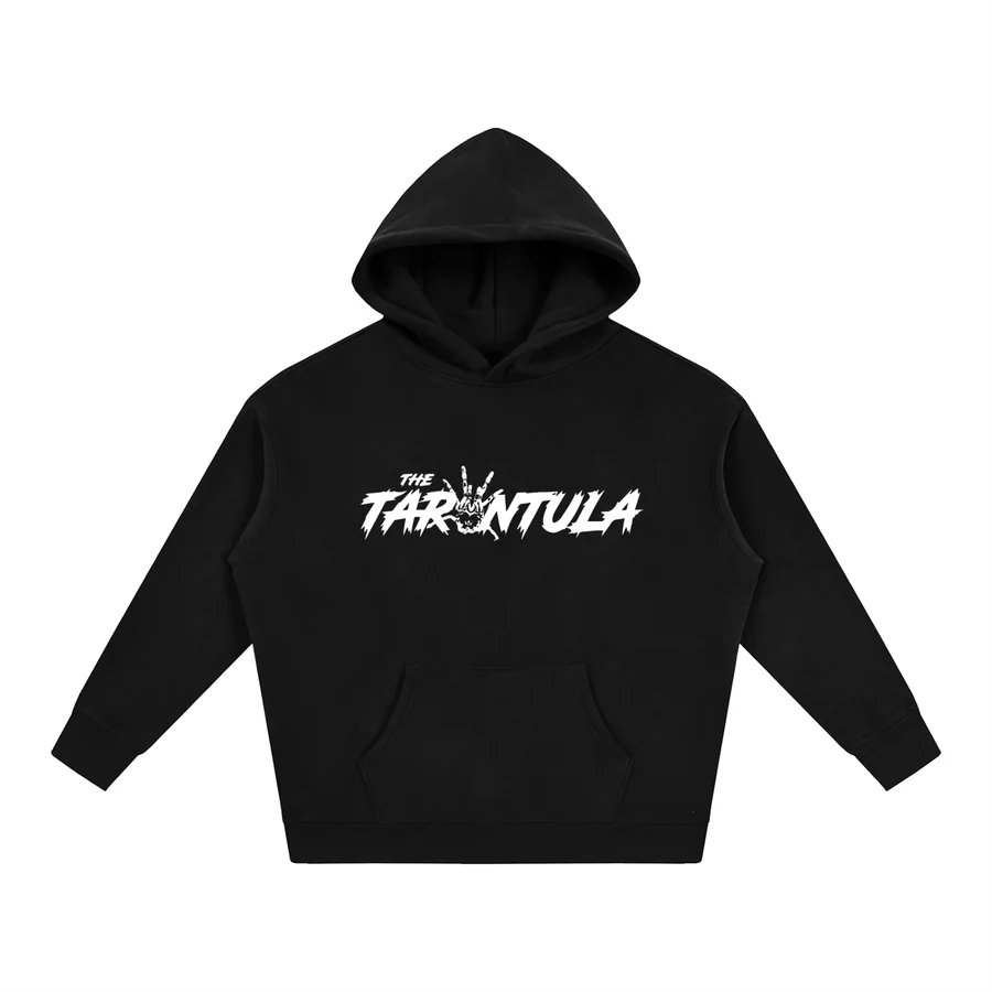 White Signature Hoodie — THE TARANTULA white ink chest print