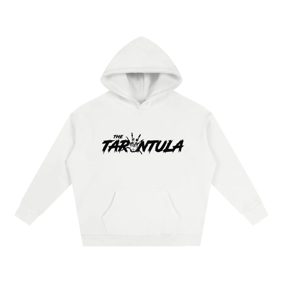 Black Signature Hoodie — THE TARANTULA black ink chest print