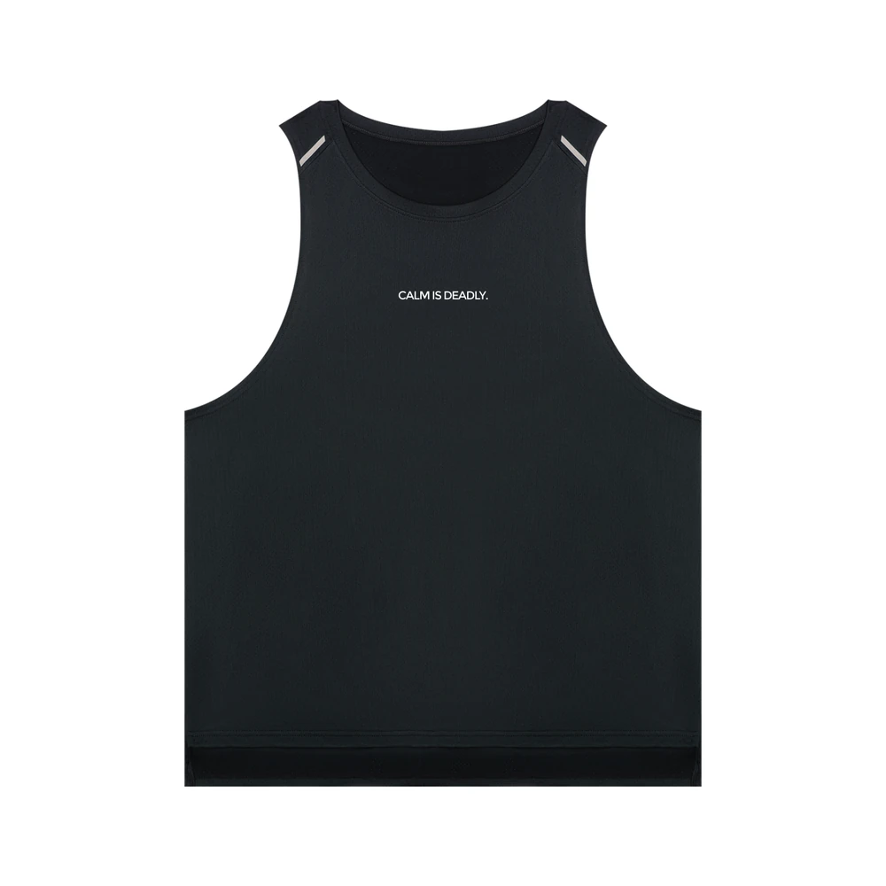 Calm Is Deadly Tank, black, CALM IS DEADLY. chest print