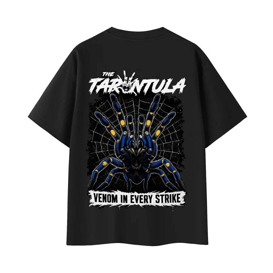 T.T. Venom Tee — blue tarantula back print, VENOM IN EVERY STRIKE